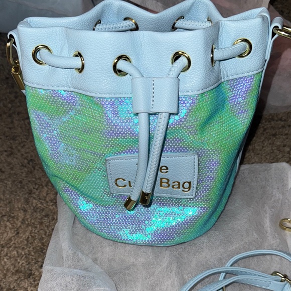 Chic Light Blue and Iridescent Mini Bucket Bag - Picture 2 of 6